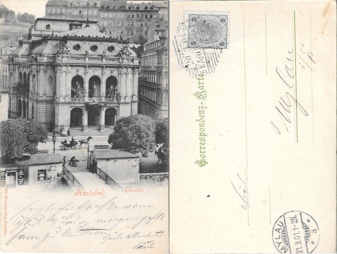 Karlsbad, Theater. Viaggiata 1901