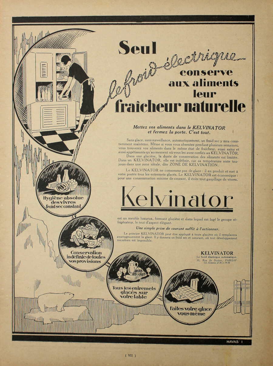 Kelvinator. Fraicheur naturelle. Advertising 1927