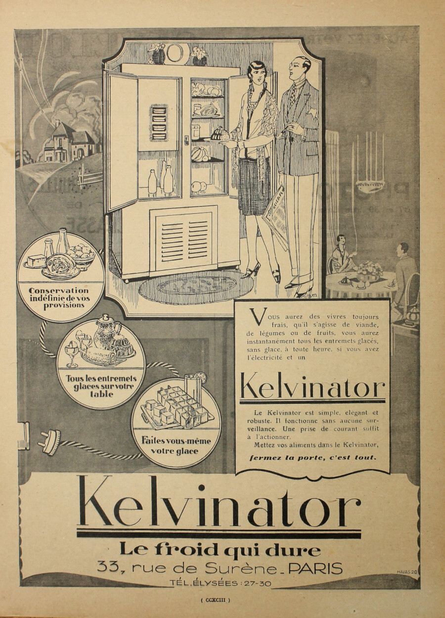 Kelvinator. Le froid qui dure. Advertising 1927