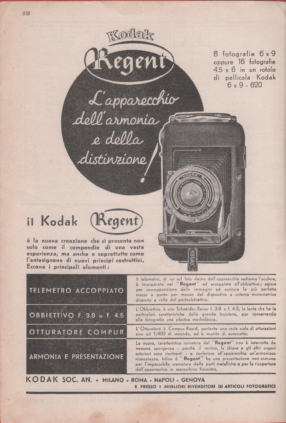 Kodak Regent. Advertising 1936