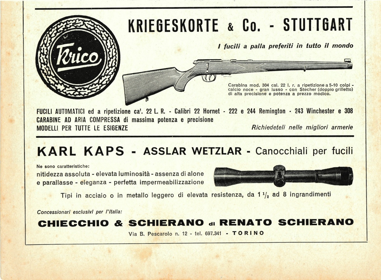 Kriegskorte &amp; Co. Stuttgart. Fucili. Advertising 1961