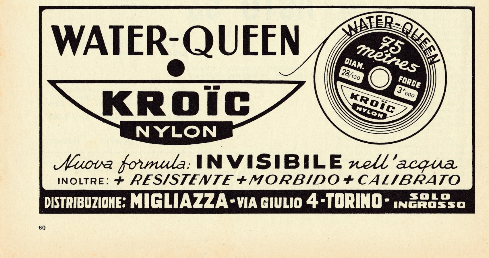 Kroic Water-Qeen nylon per pesca. Advertising 1962