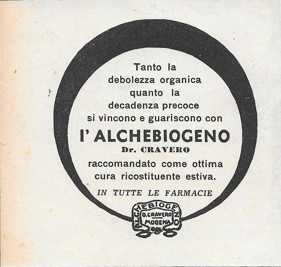 L'Alchebiogeno Dr. Cravero. Advertising 1943