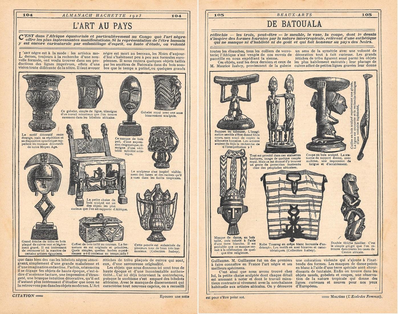 L'art au pays de Batoula. Stampa 1923, doppia pagina