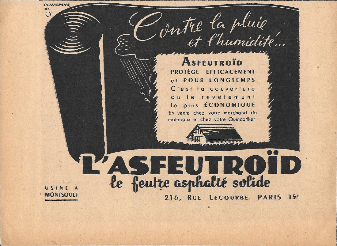L'Asfeutroid Contre la pluie et l'humidite- Advertising 1946