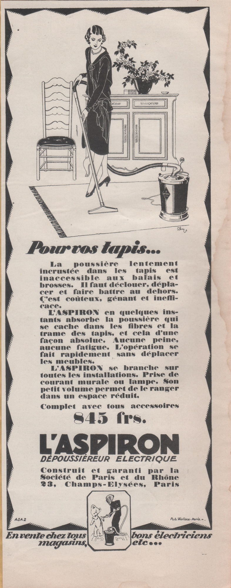 L'Aspiron depoussiereur electrique. Advertising 1926