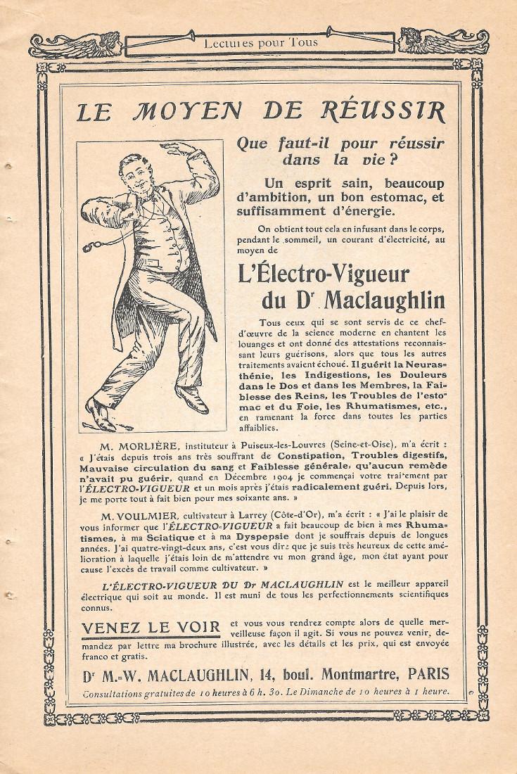 L'electro-vigueur du dr. Maclaughlin. Pubblicita 1906