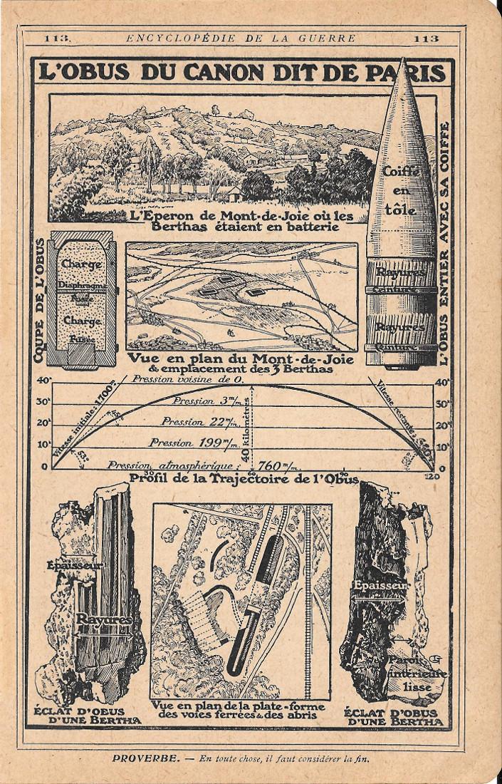 L'obus du canon dit de Paris. Stampa 1919