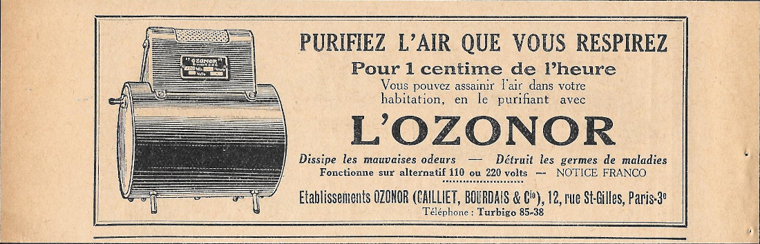 L'Ozonor. Purifiez l'air que vous respirez - Advertising 1920
