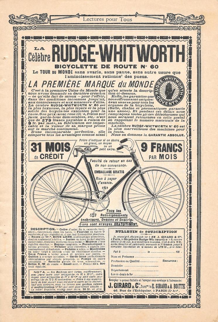 La celebre Rudge-Whitwort bicyclette de route n. 60. Pubblicita 1906