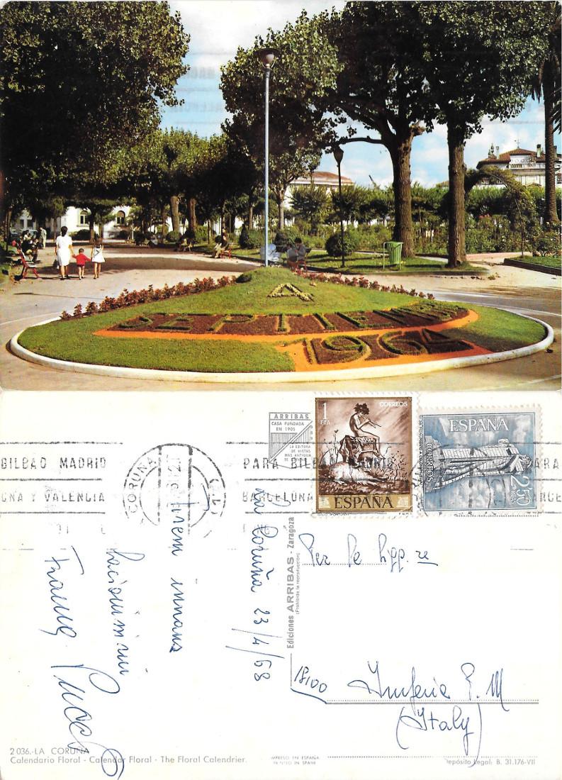 La Coruna. Calendario floral. Viaggiata 1968