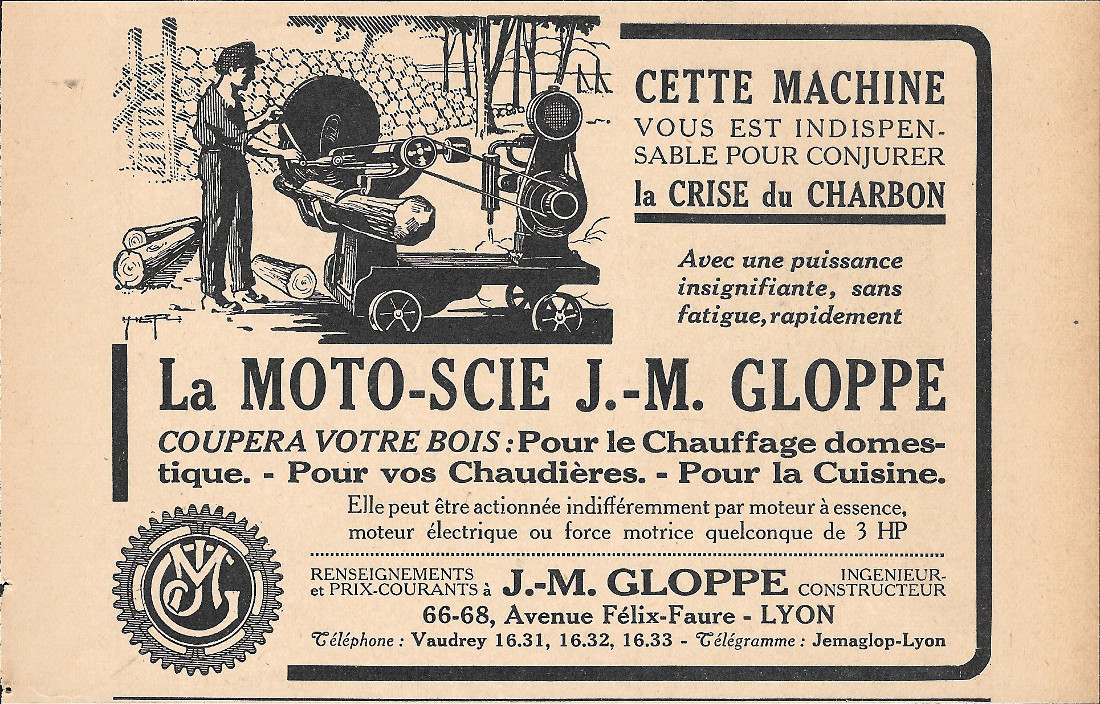 La Moto-Scie J.M. Gloppe - Advertising 1920