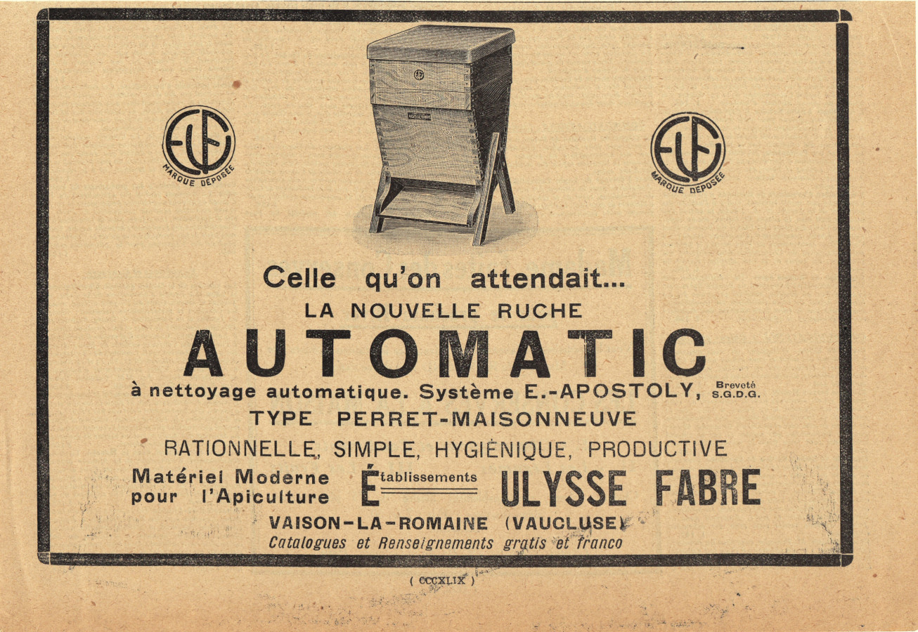 La nouvelle ruche Automatic. Et.ts Ulysse Fabre. Advertising 1926