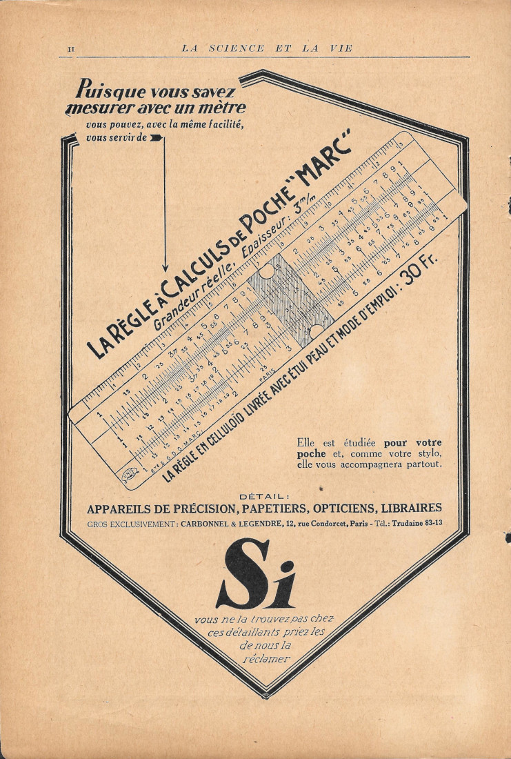 La régle à calculs de poche Marc - Advertising 1928