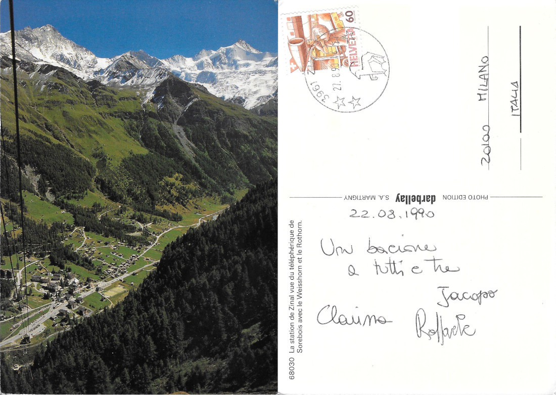 La station de Zinal vue du téléphérique de Sorebis. Viaggiata …