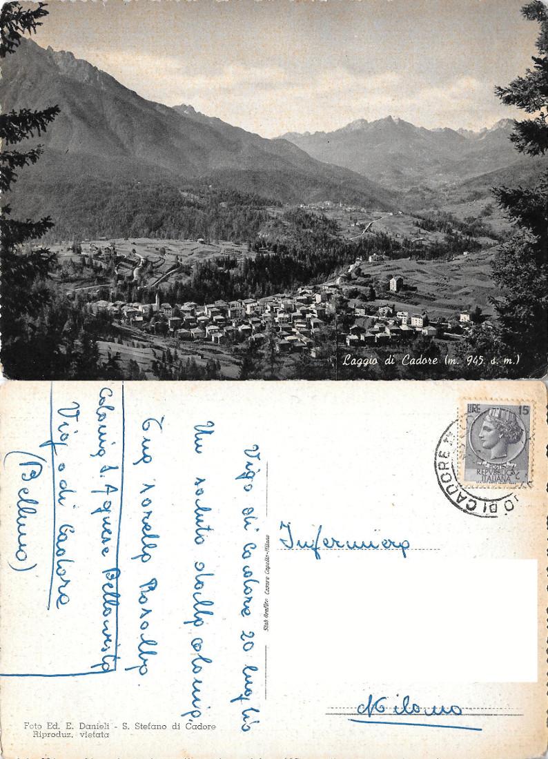 Laggio di Cadore. Viaggiata, Cecami