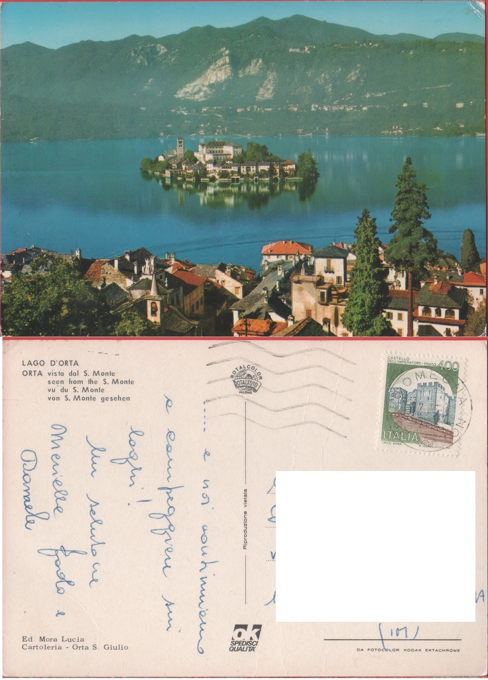 Lago d'Orta. Orta vista dal S. Monte. Viaggiata