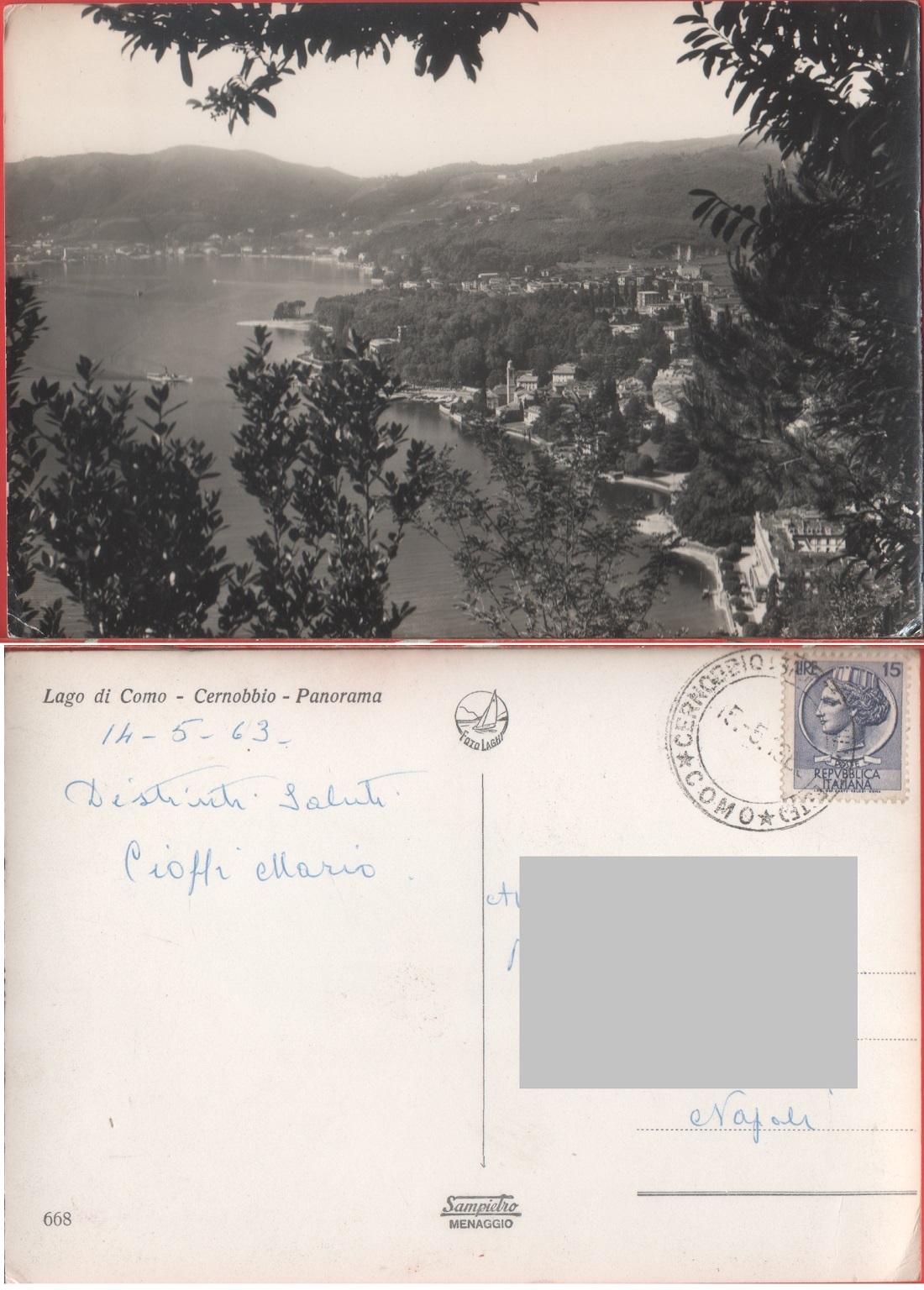Lago di Como. Cernobbio (CO). Viaggiata 1963