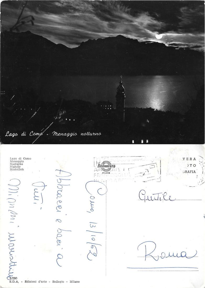 Lago di Como. Menaggio notturno. Viaggiata 1962