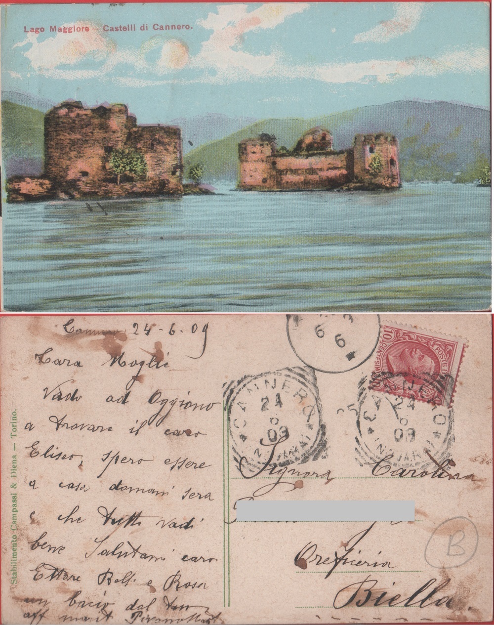 Lago Maggiore. Castelli di Cannero. Viaggiata 1906