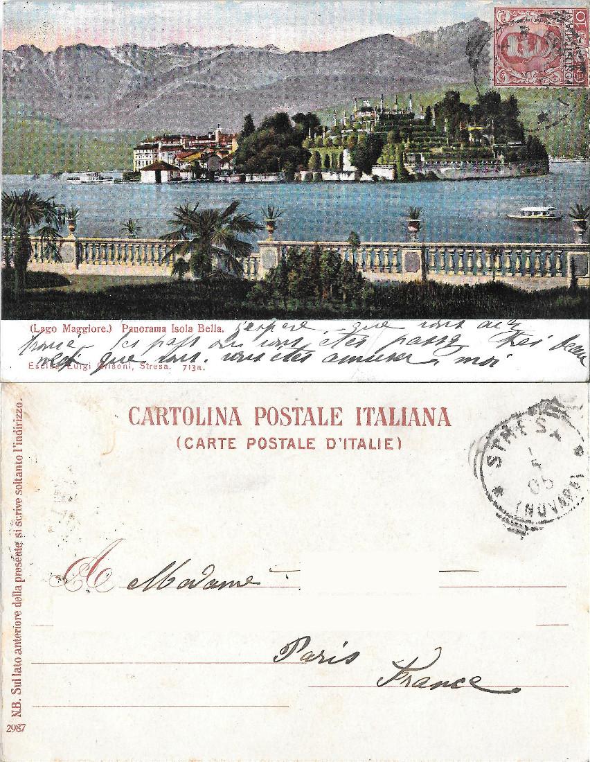 Lago Maggiore. Panorama Isola Bella. Viaggiata 1905