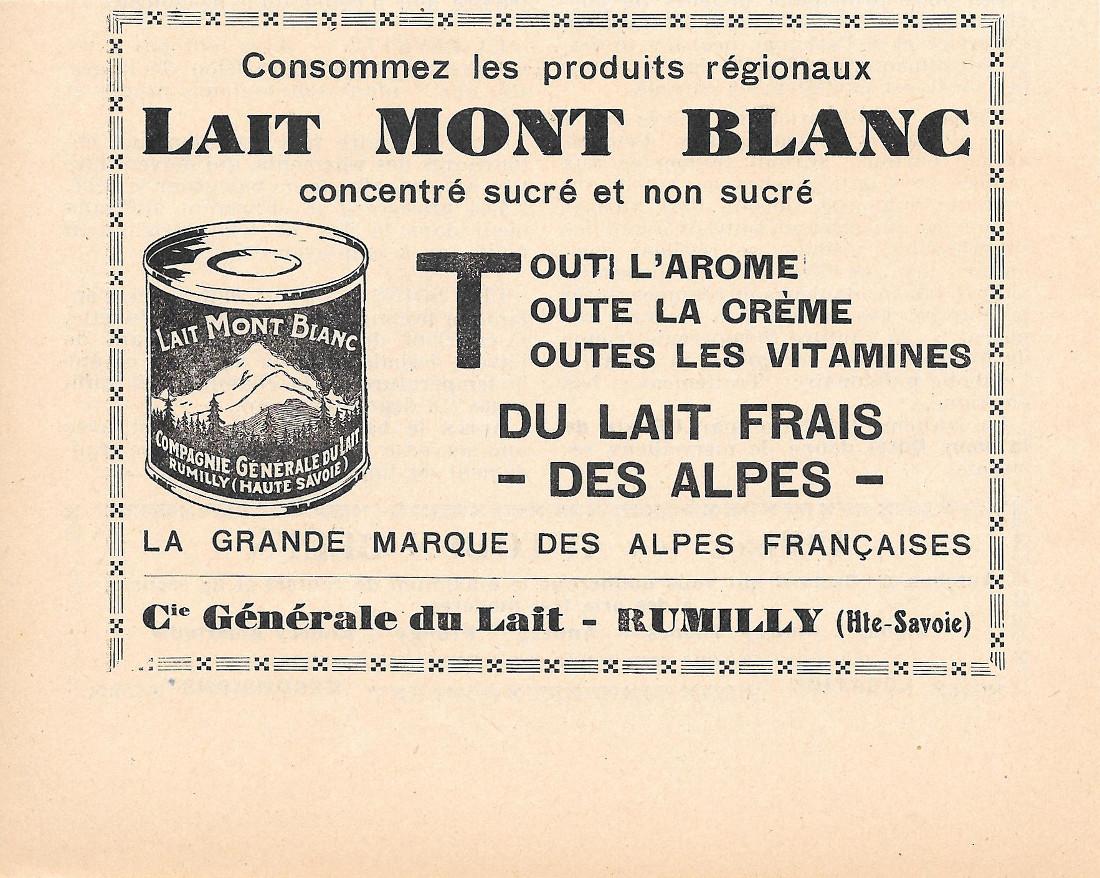 Lait Mont Blanc. C.ie Gènérale du Alit, Rumilly Pubblicita 1932