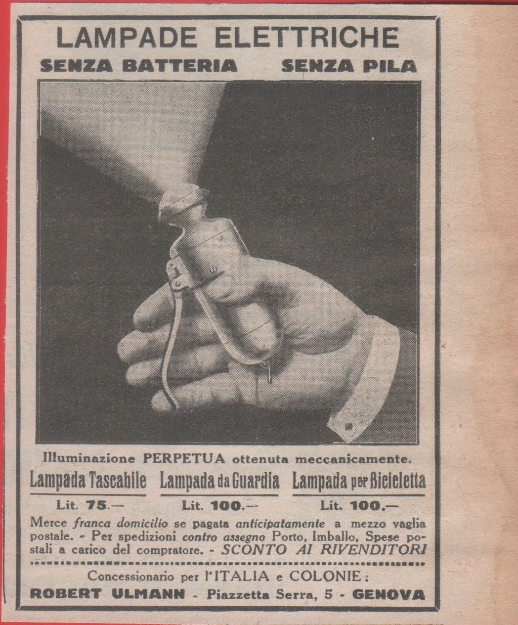 Lampade elettriche senza batteria, senza pila. Robert Ulmann Genova. Advertising …