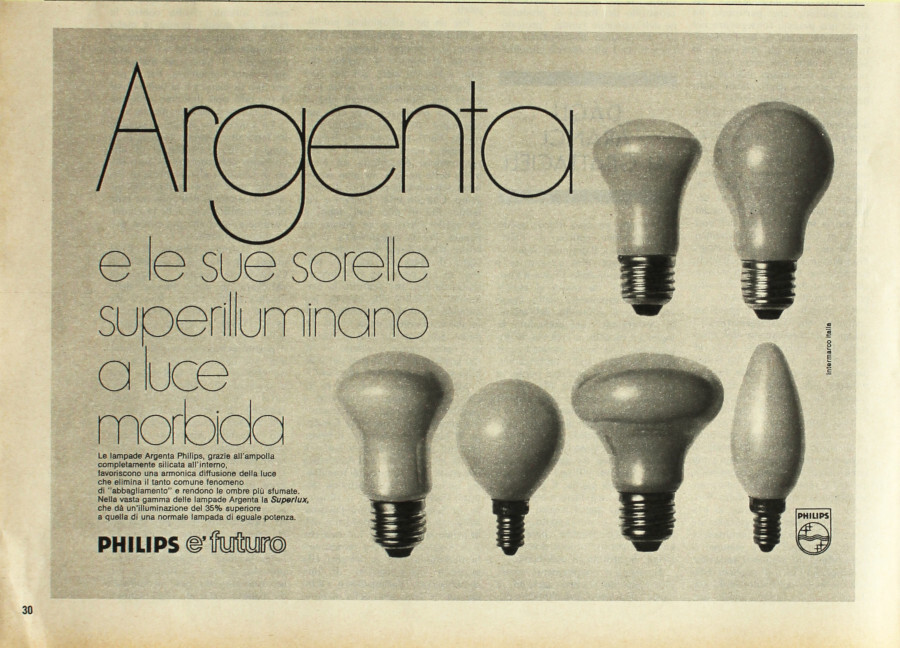 Lampadina Argenta Philips. Advertising 1970