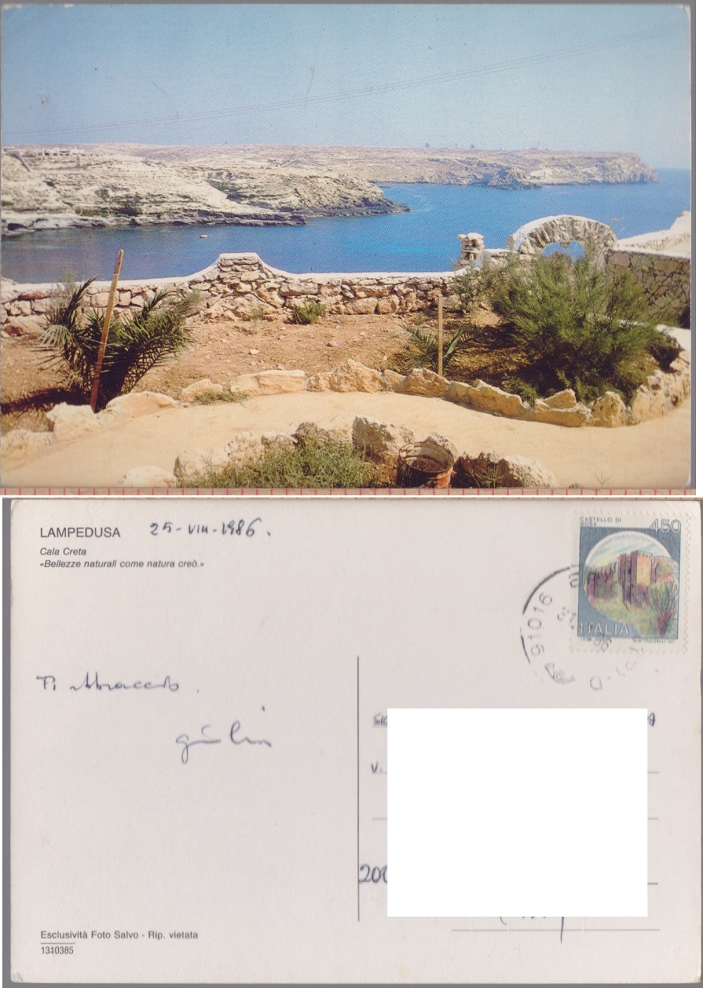 Lampedusa. Cala Crena. Viaggiata 1986