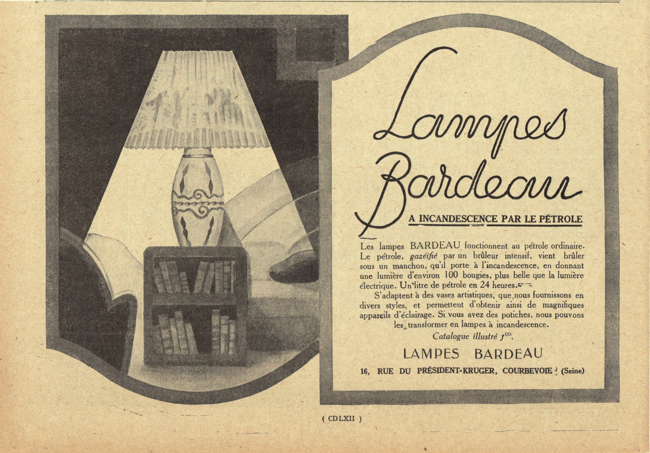 Lampes Bardeau a incandescence pa le petrole. Courbevoie (Seine). Advertising …