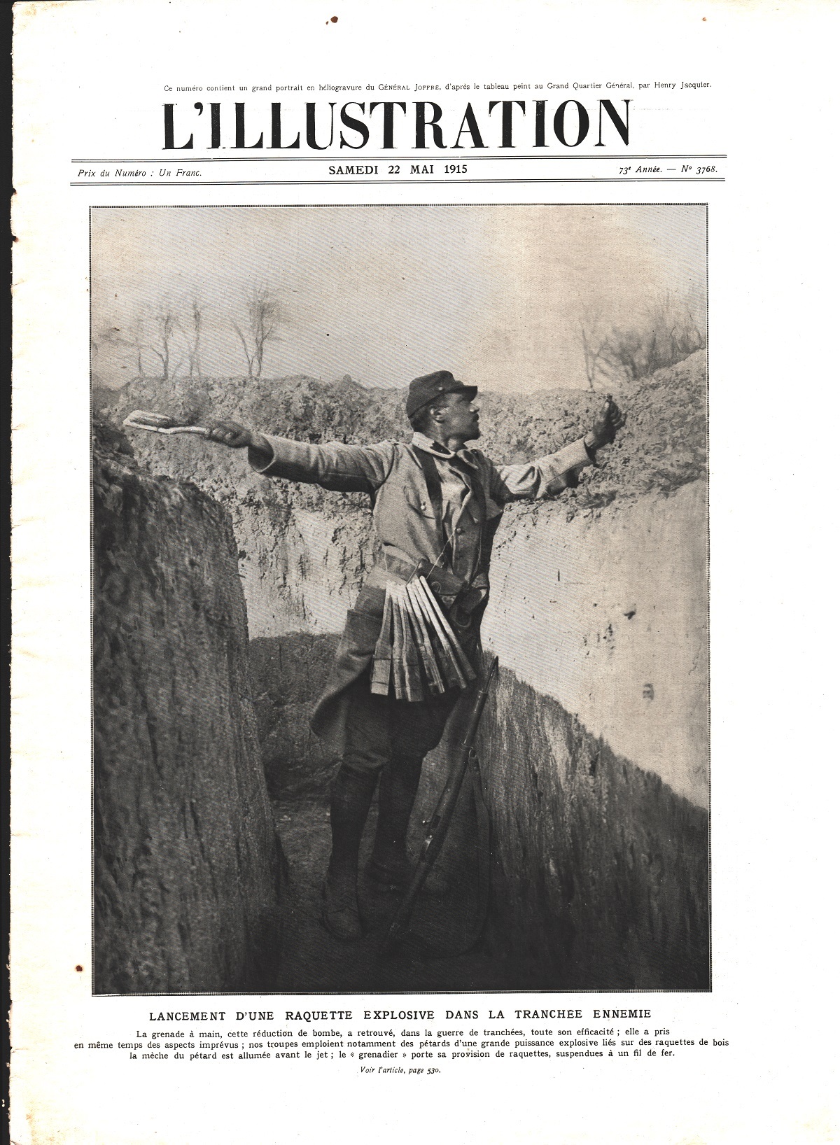 Lancement d'ue raquette explosive dans la tranchee ennemie. Immagine 1915