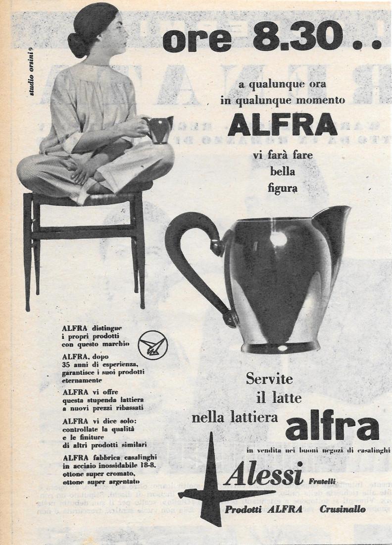 Lattiera Alfra. Alessi. Advertising 1956