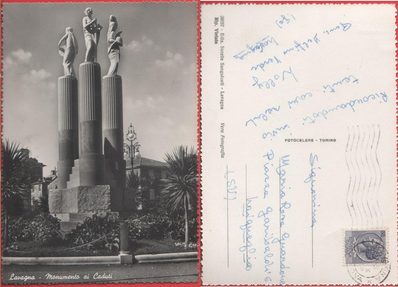 Lavagna. Monumento ai Caduti. Viaggiata 1958