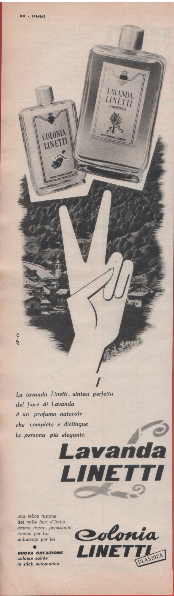 Lavanda e colonia Linetti. advertising 1959