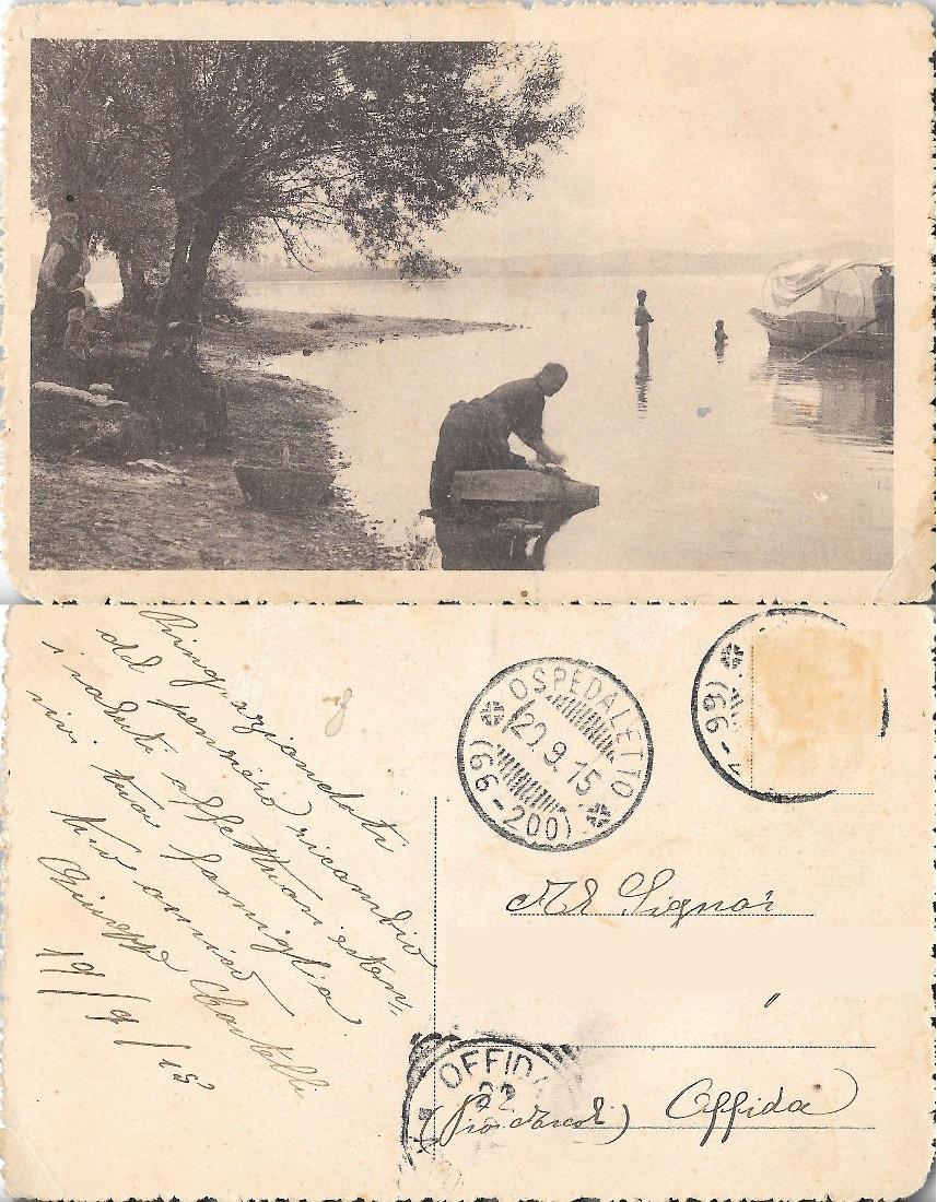 Lavandaia sul lago . Inviata da Ospedaletto. Viaggiata 1915