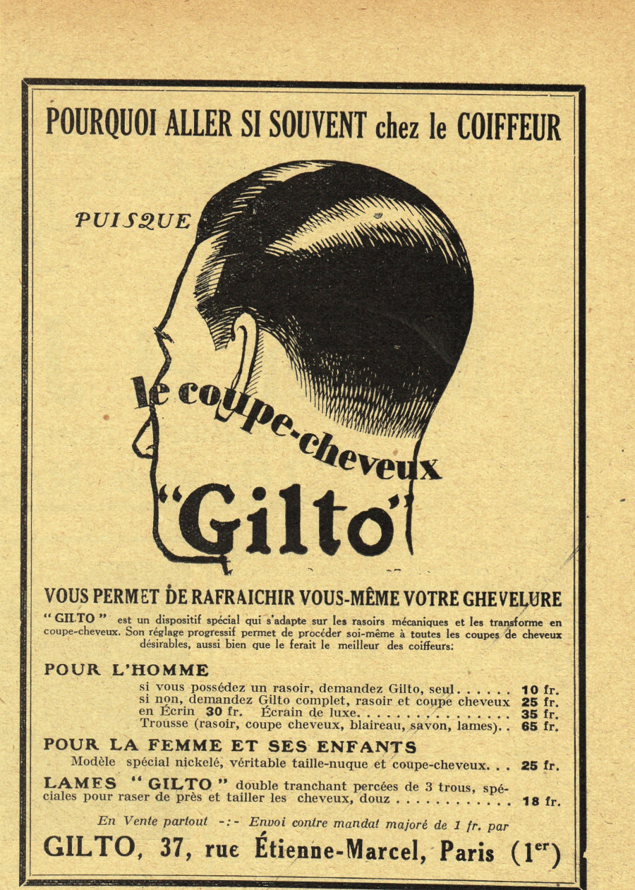 Le coupe-cheveaux GILTO. Advertising 1927