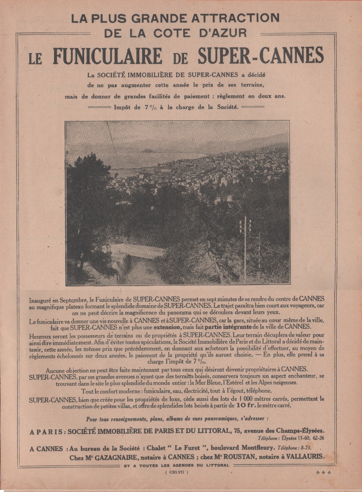 Le Funiculaire de Super-Cannes. Advertising 1928