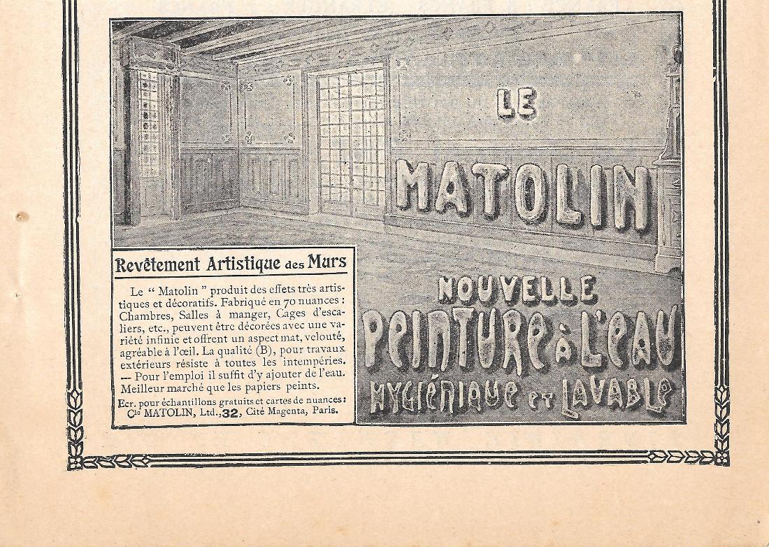 Le Matolin nouvelle peinture à l'eau. Hygienique et lavable. Pubblicita …