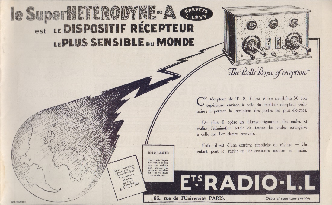 Le SuperHeterodyne-A. Ets. Radio-L.L. Advertising 1925