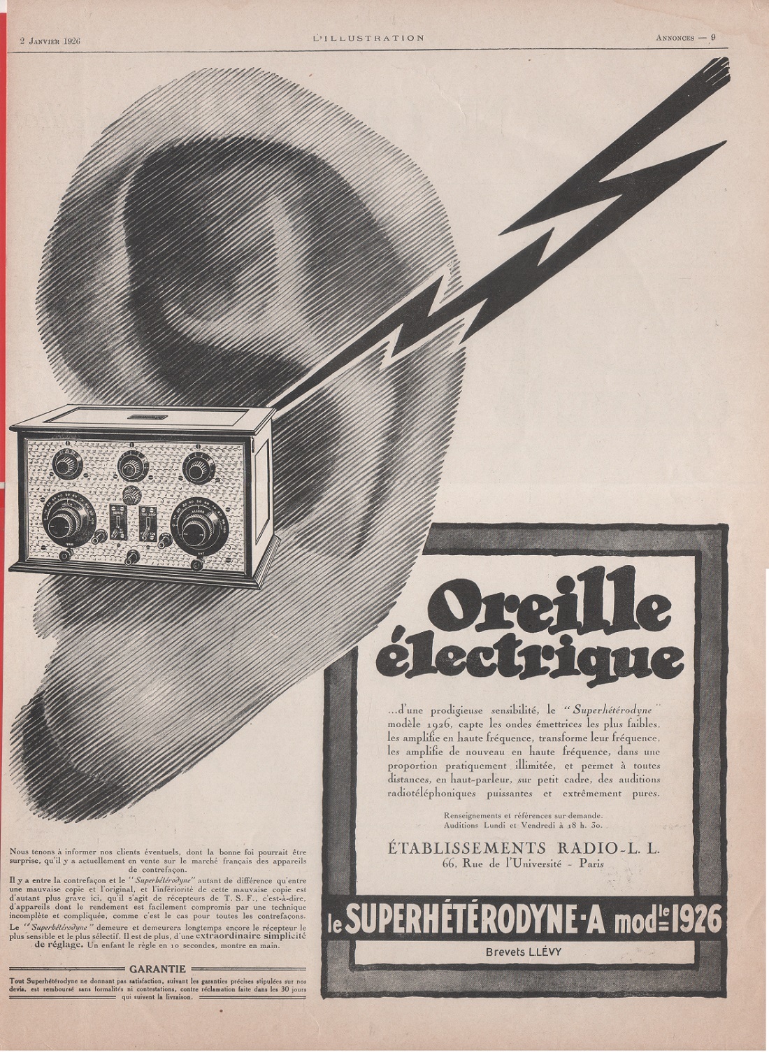 Le Superheterodyne-A mod. 1926, oreille electrique. Advertising 1926