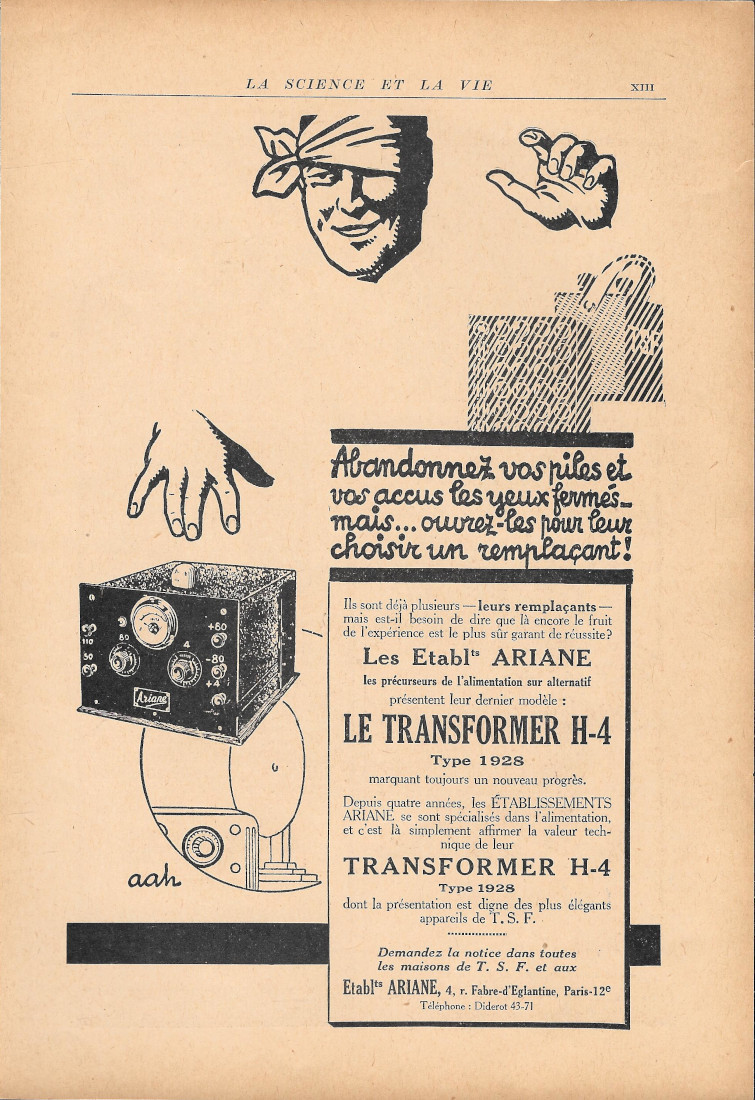 Le Transformer H4, etabl.ts Ariane- Advertising 1928