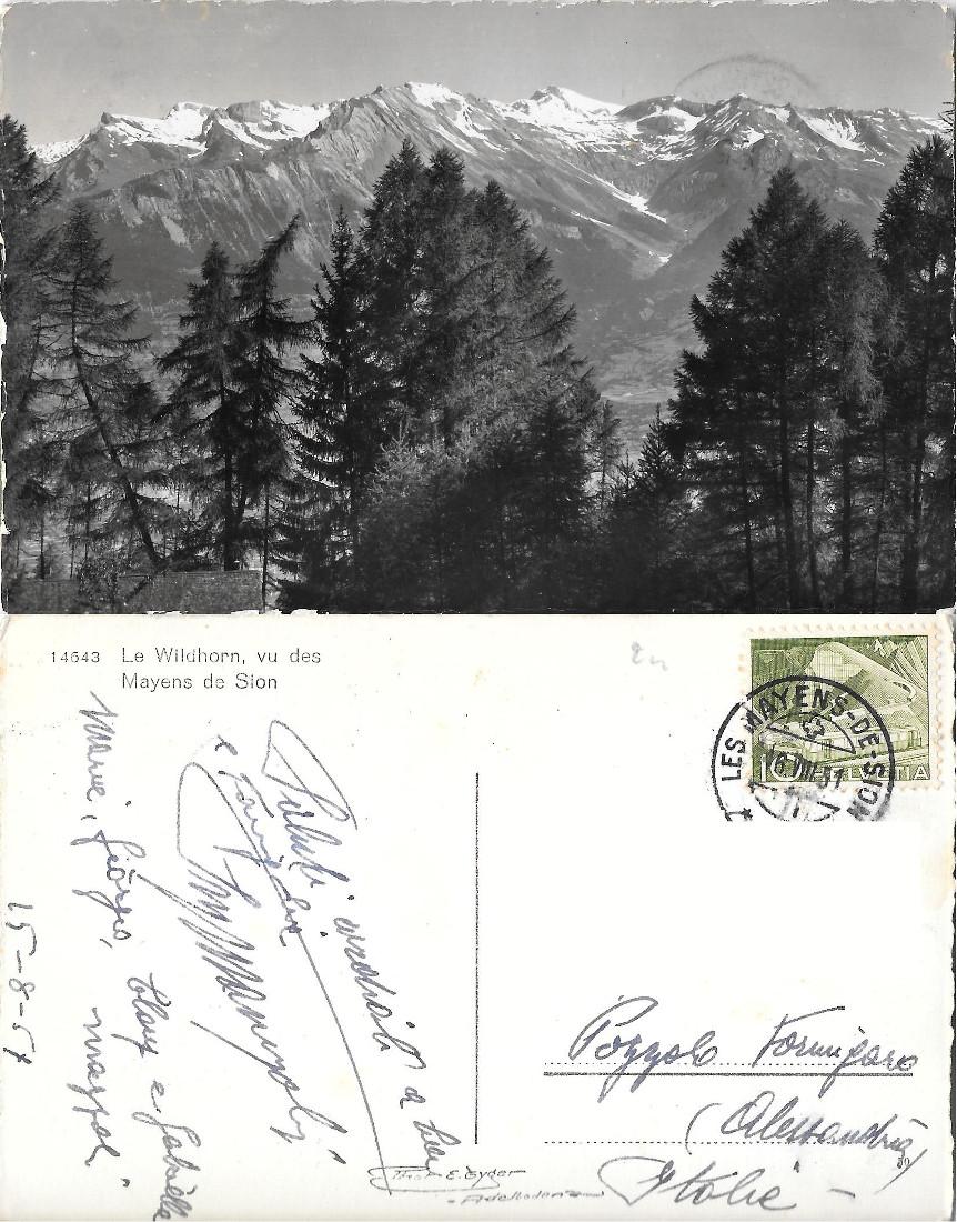 Le Wildhorn vu des Mayens de Sion . Viaggiata 1951