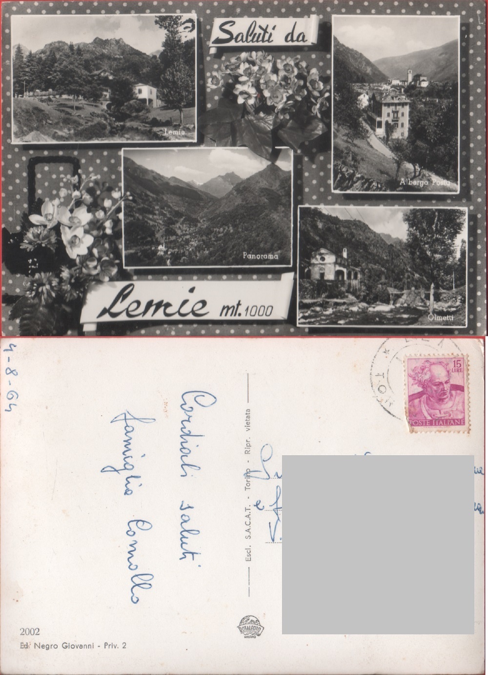 Lemie (TO). Saluti. Viaggiata 1964