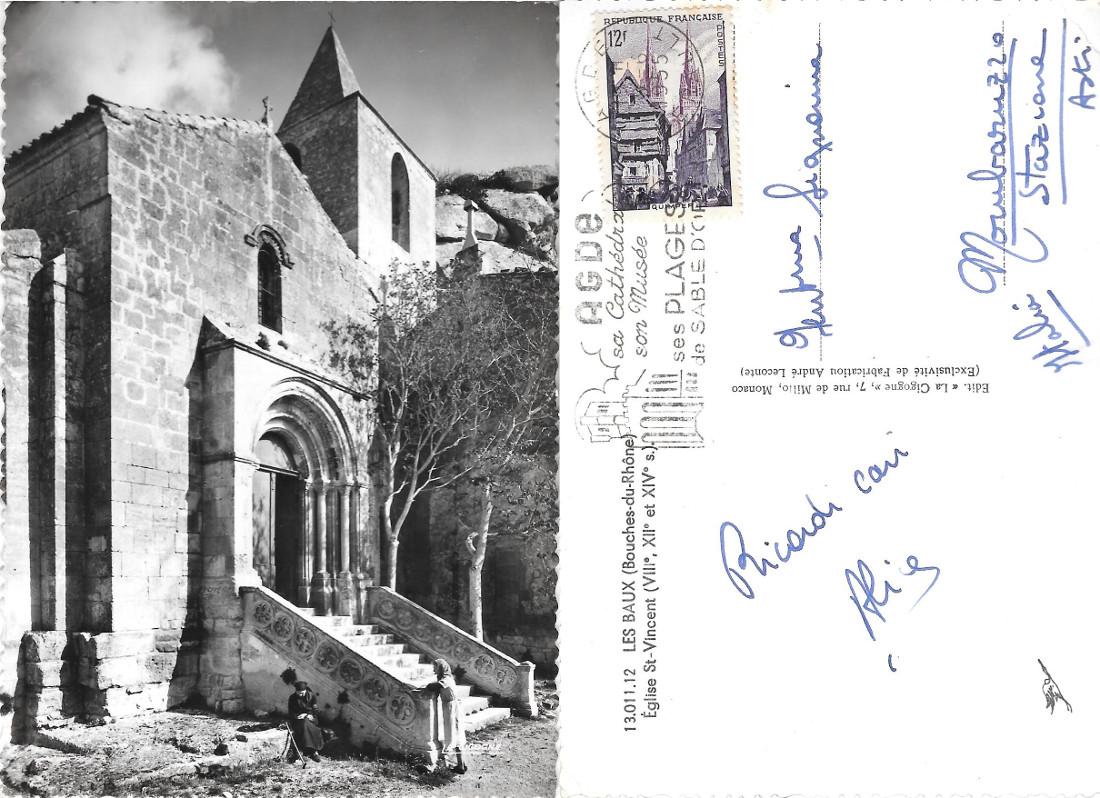 Les Baux (Bouche du Rhone). Eglise St. Vincent. Viaggiata 1955