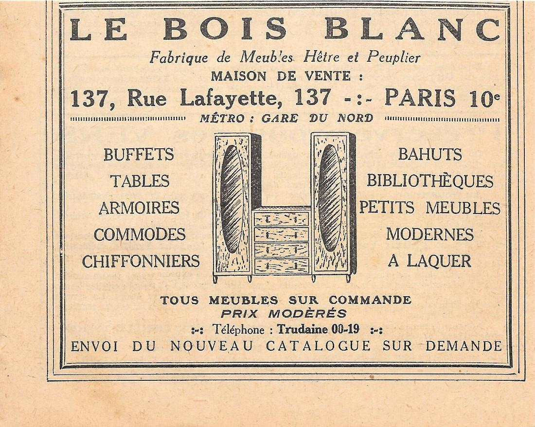 Les Bois Blanc. Fabrique de meubles hetre et peuplier. Advertising …