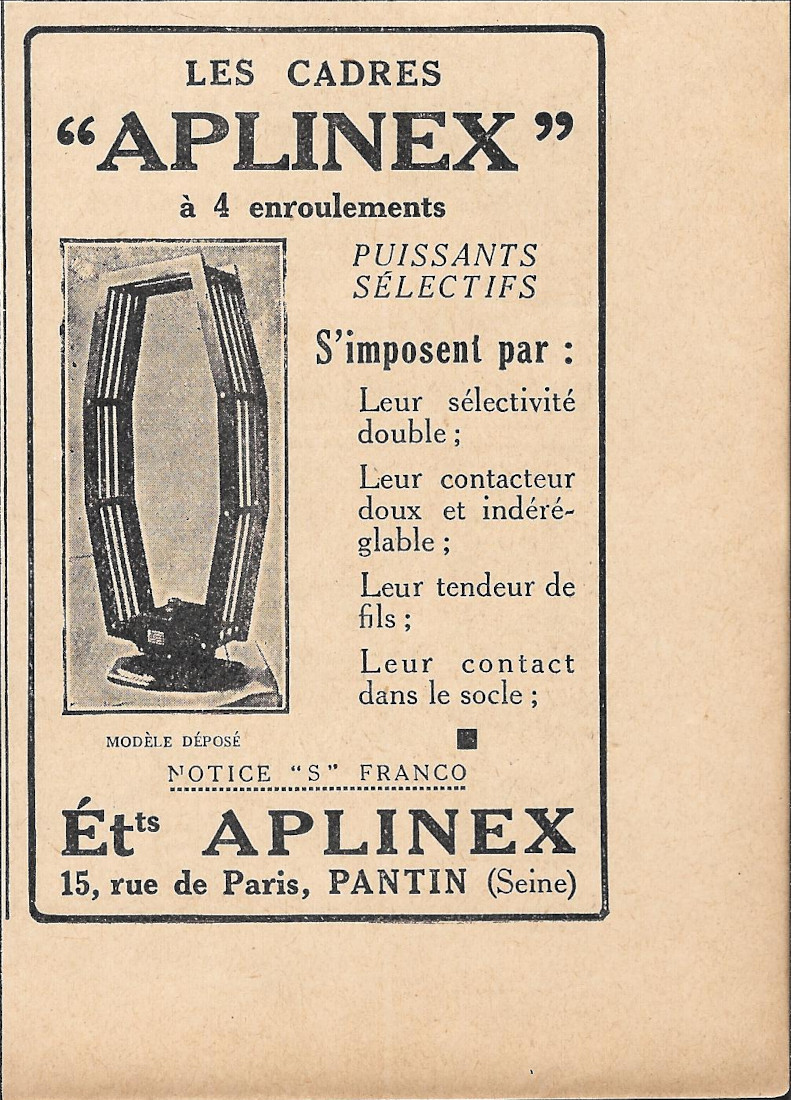 Les cadres Aplinex a 4 enroulements - Advertising 1929