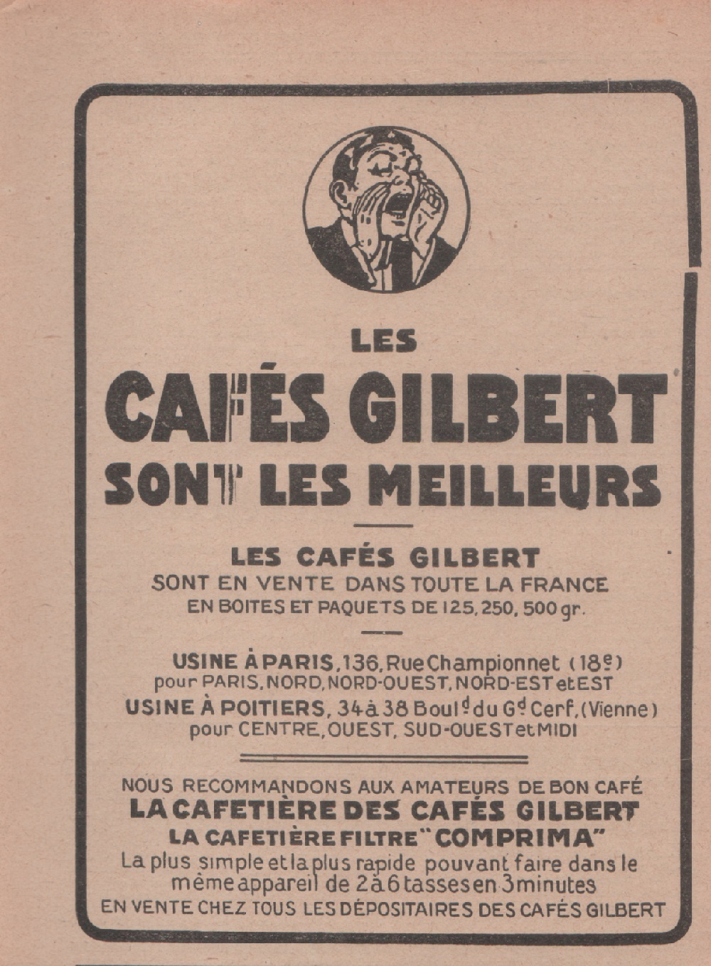 Les Cafes Gilbert sont les meilleurs. Advertising 1928