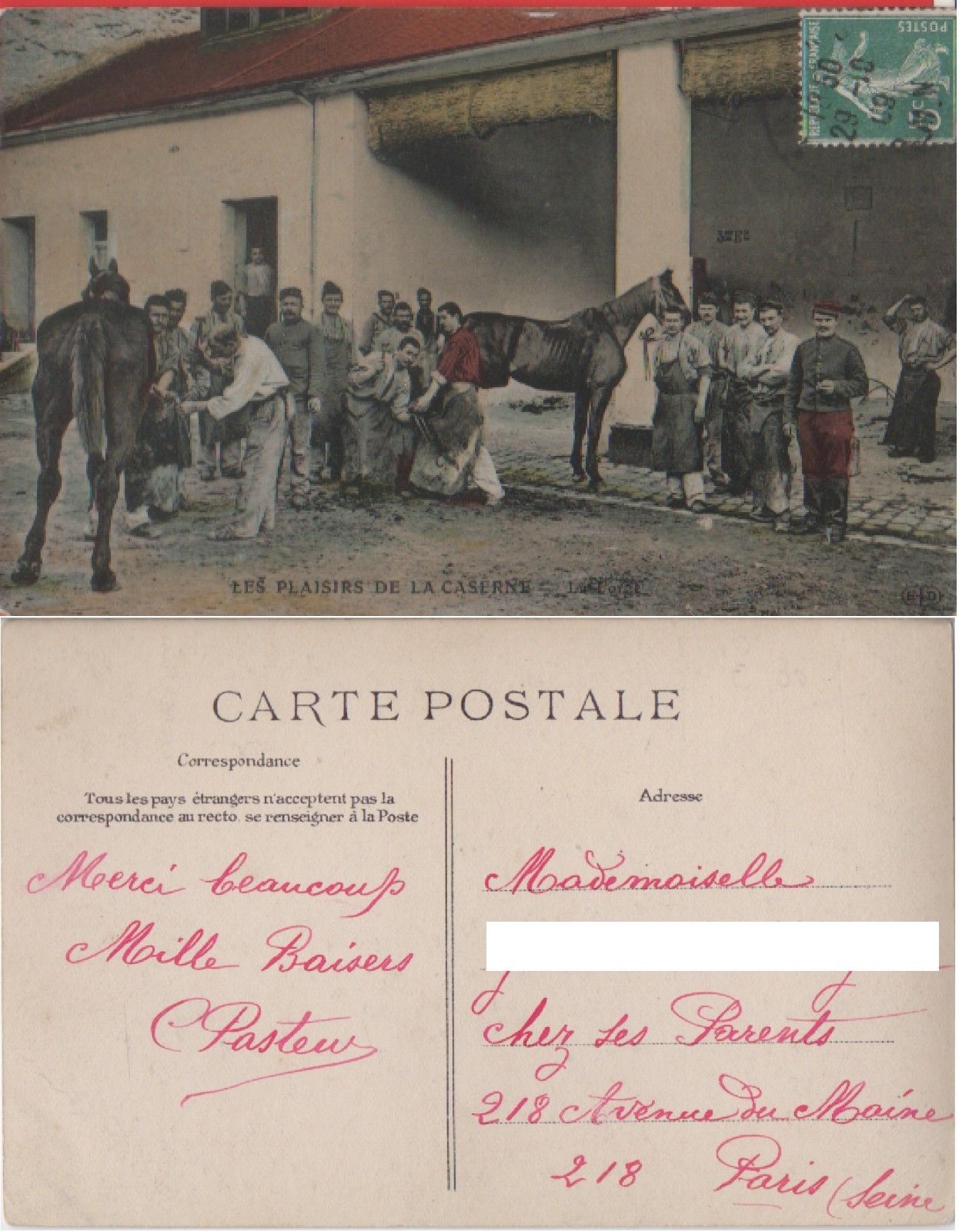 Les plaisir de la caserne - La loge. Viaggiata 1908