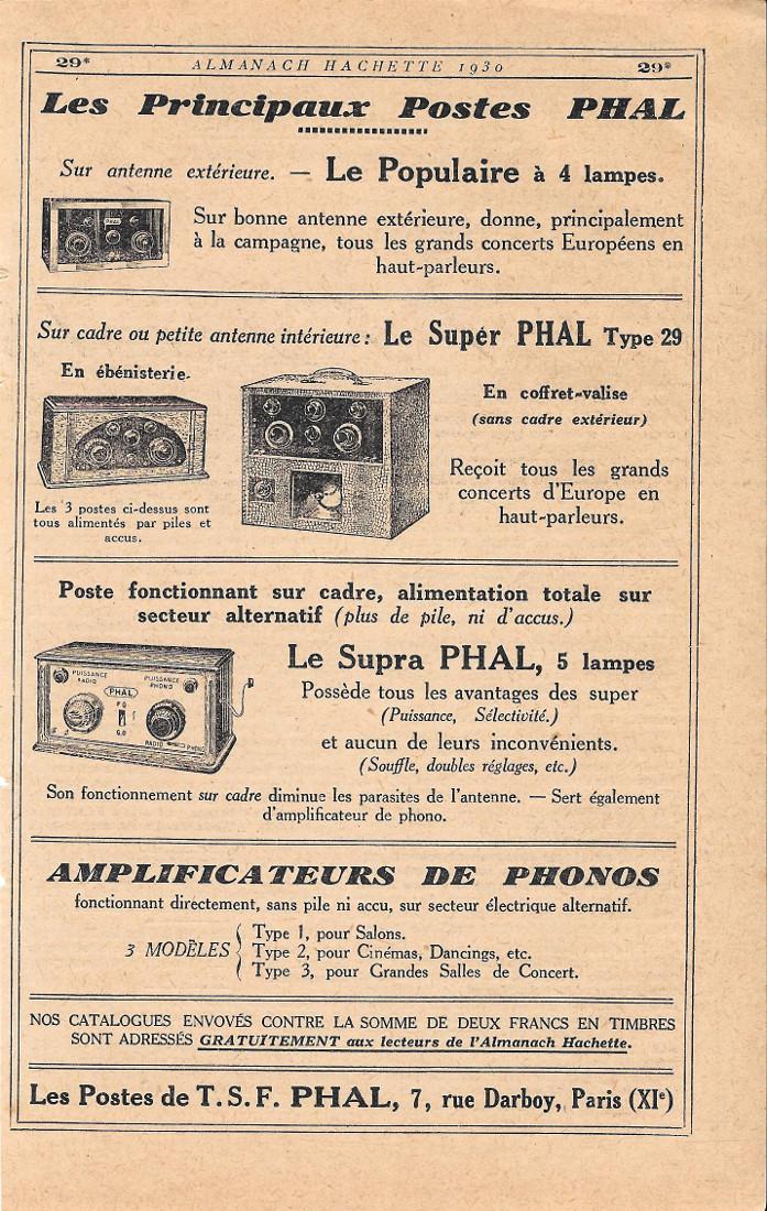 Les Postes de TSF PHAL, Paris. Pubblicita 1930