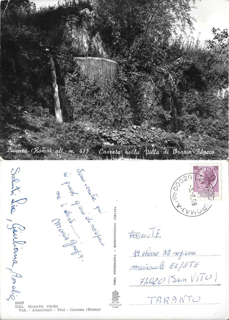 Licenza (Roma). Cascata nella Villa di Orazio Flacco. Viaggiata 1969